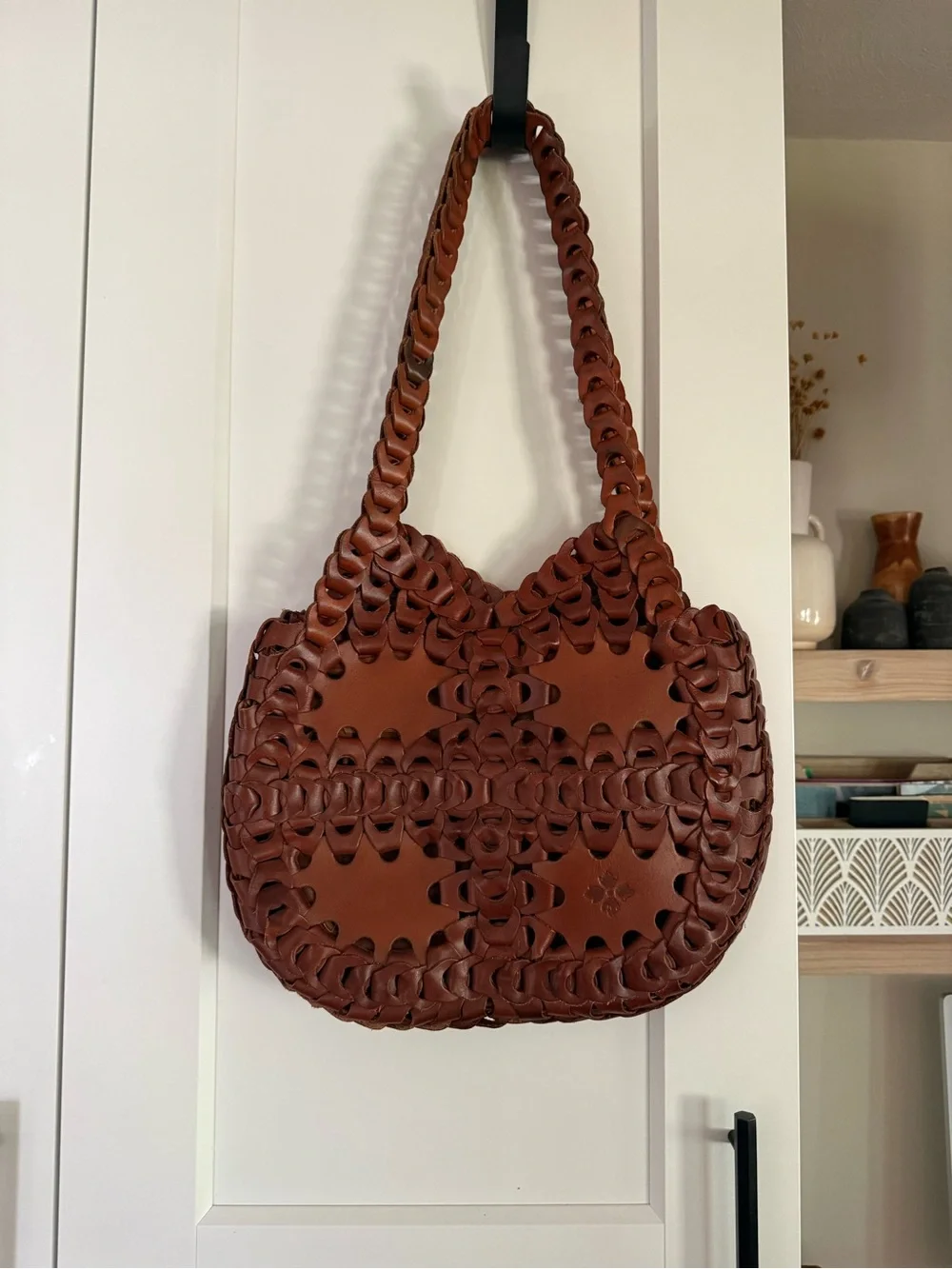 Patricia Nash Giraldi Leather Chainlink Woven Hobo Shoulder Bag Boho